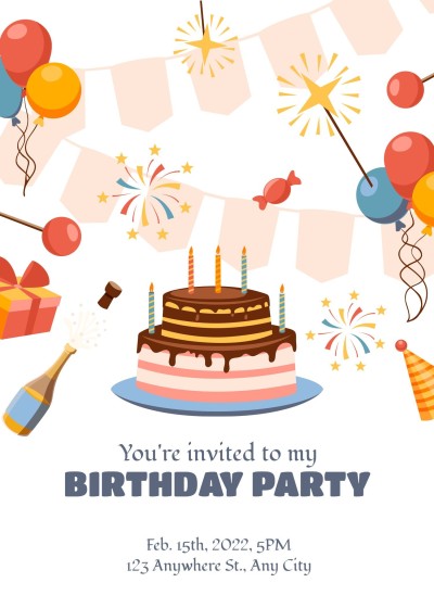 Creative Cartoon Ballon Element Birthday party Invitation Letter