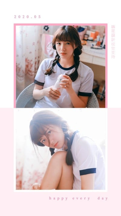 清新极简拼图可爱少女海报