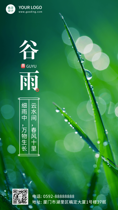 谷雨节气祝福实景手机海报