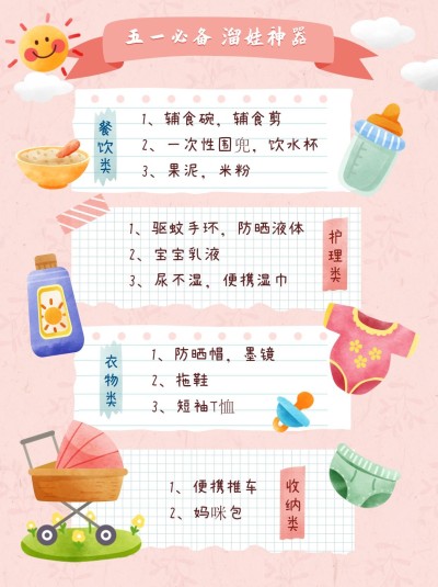 可爱卡通手绘五一劳动节出游必备宝宝好物推荐小红书封面配图