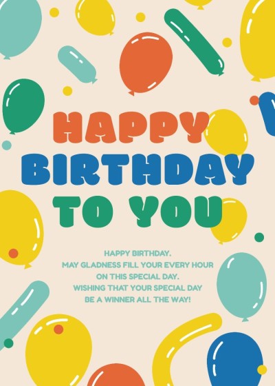 Fashion Style Colorful Cartoon Ballon Birthday Greeting Card
