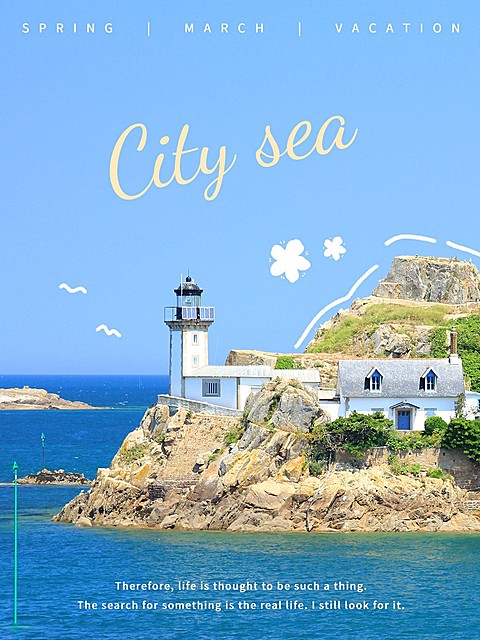 风景海边旅游记录文艺风plog模板