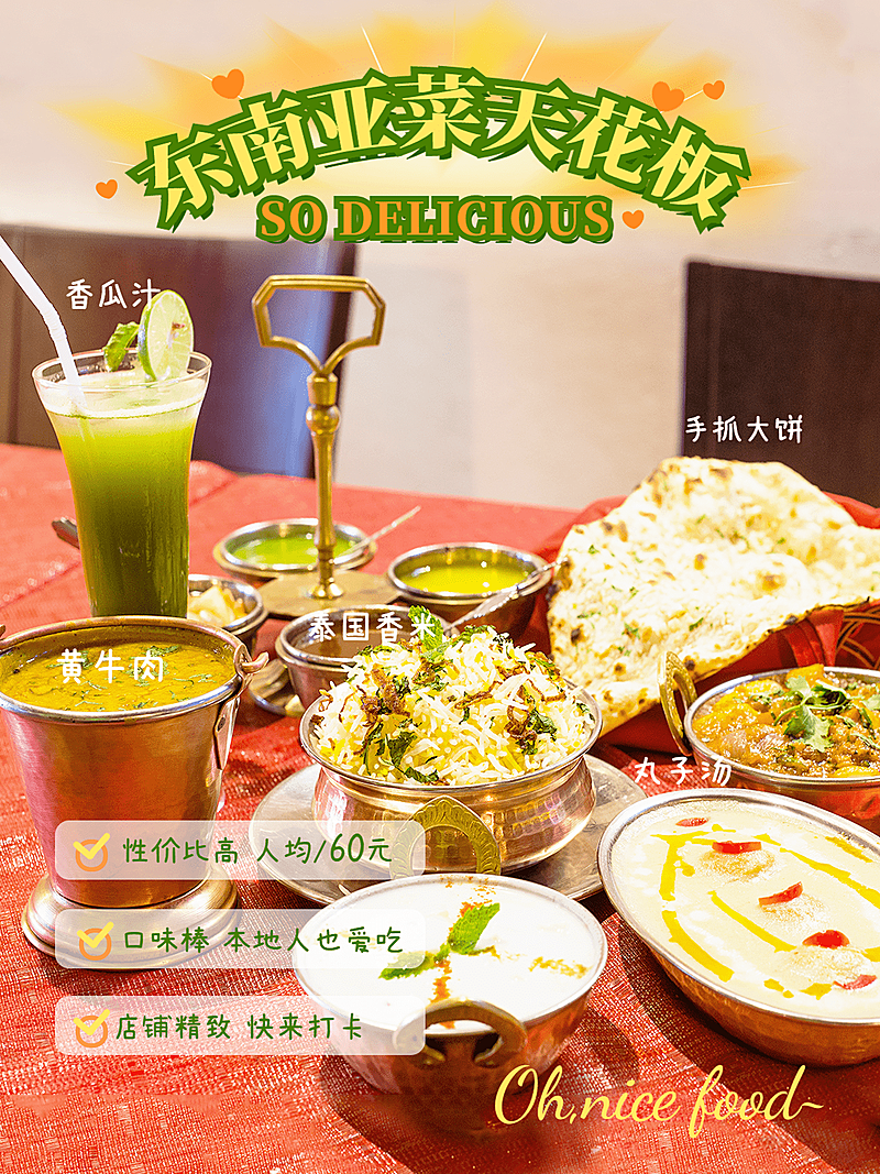 探店东南亚菜美食咖喱简约风plog模板