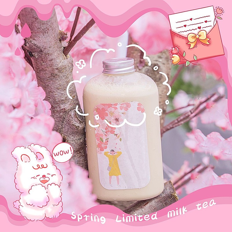 奶茶桃花小兔子手绘粉色少女可爱风plog模板