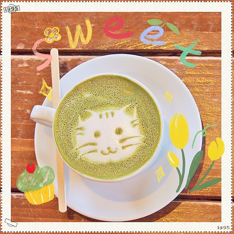 探店咖啡美食手绘猫咪鲜花可爱风plog模板