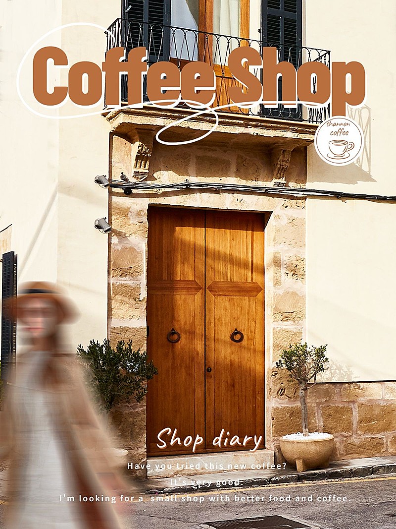 探店咖啡店模糊人影杂志复古风plog模板