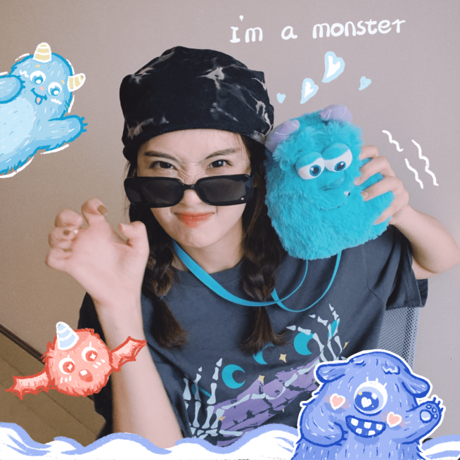 人物照片涂鸦手绘小怪兽自拍晒照plog模板预览效果