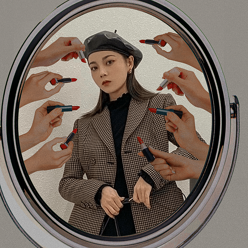 玩法口红镜子自拍晒照时尚风plog模板