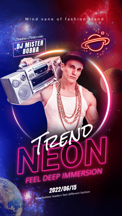 Creative Neon Style Circle Frame Music Man Instagram Story
