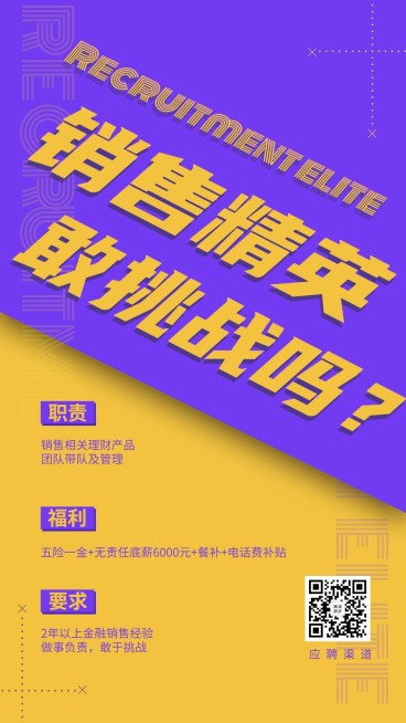 金融保险销售精英招聘大字醒目海报预览效果