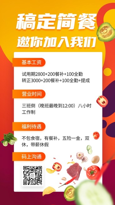 招聘餐饮美食简约时尚手机海报预览效果