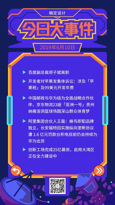 今日大事件科技风资讯早报手机海报预览效果