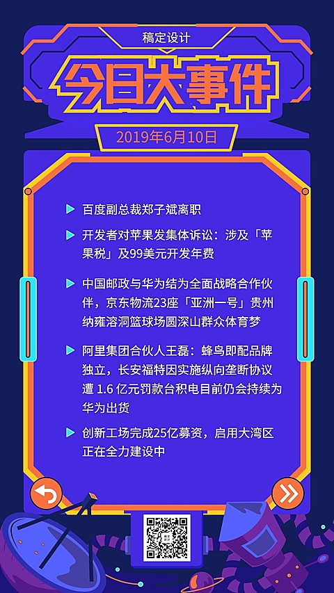 今日大事件科技风资讯早报手机海报