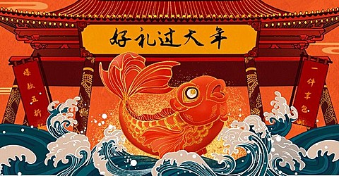 年货节中国风手绘海报banner