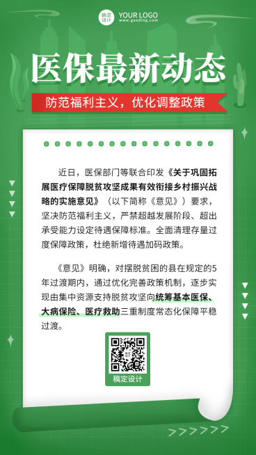 政务民生医保医疗保障政策措施解读消息动态通知公告融媒体手机海报预览效果