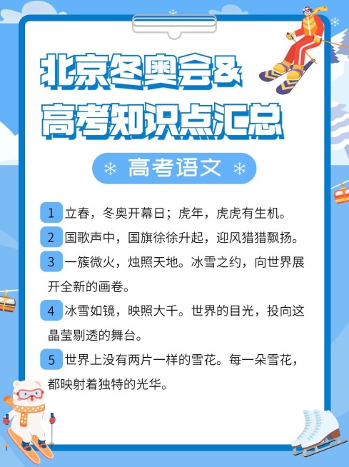 卡通手绘风高考冬奥知识合集小红书配图预览效果