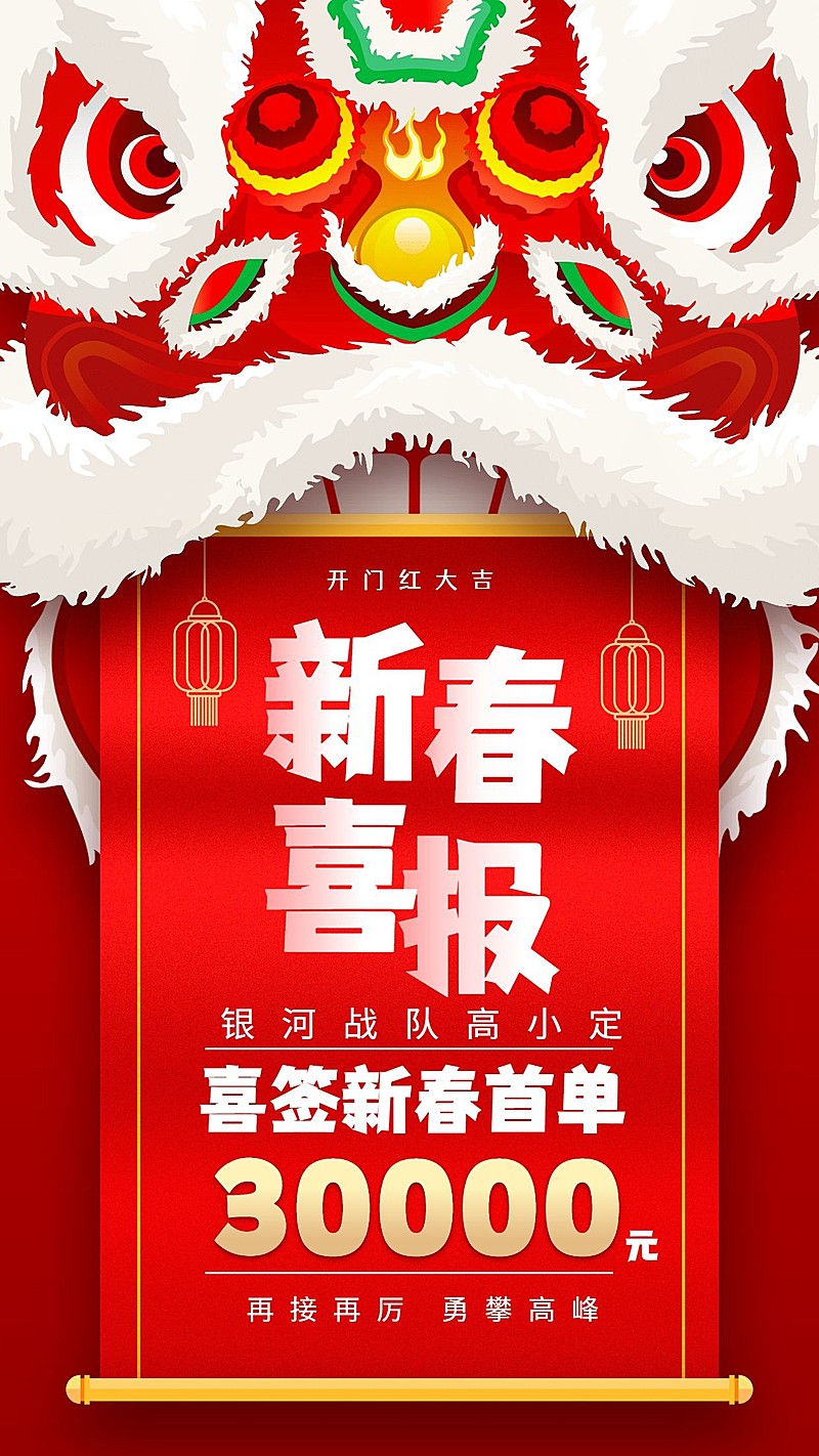 金融保险喜报表彰新春喜报舞狮手机海报