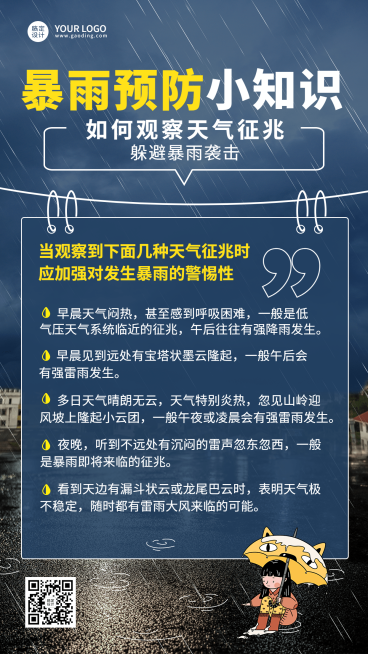 暴雨预警宣传科普手机海报预览效果
