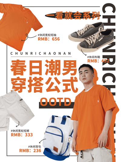 时尚创意春季男装穿搭ootd小红书封面配图
