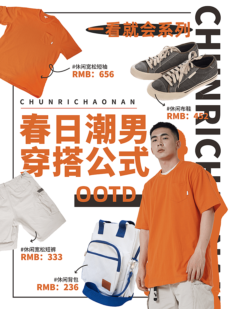 时尚创意春季男装穿搭ootd小红书封面配图