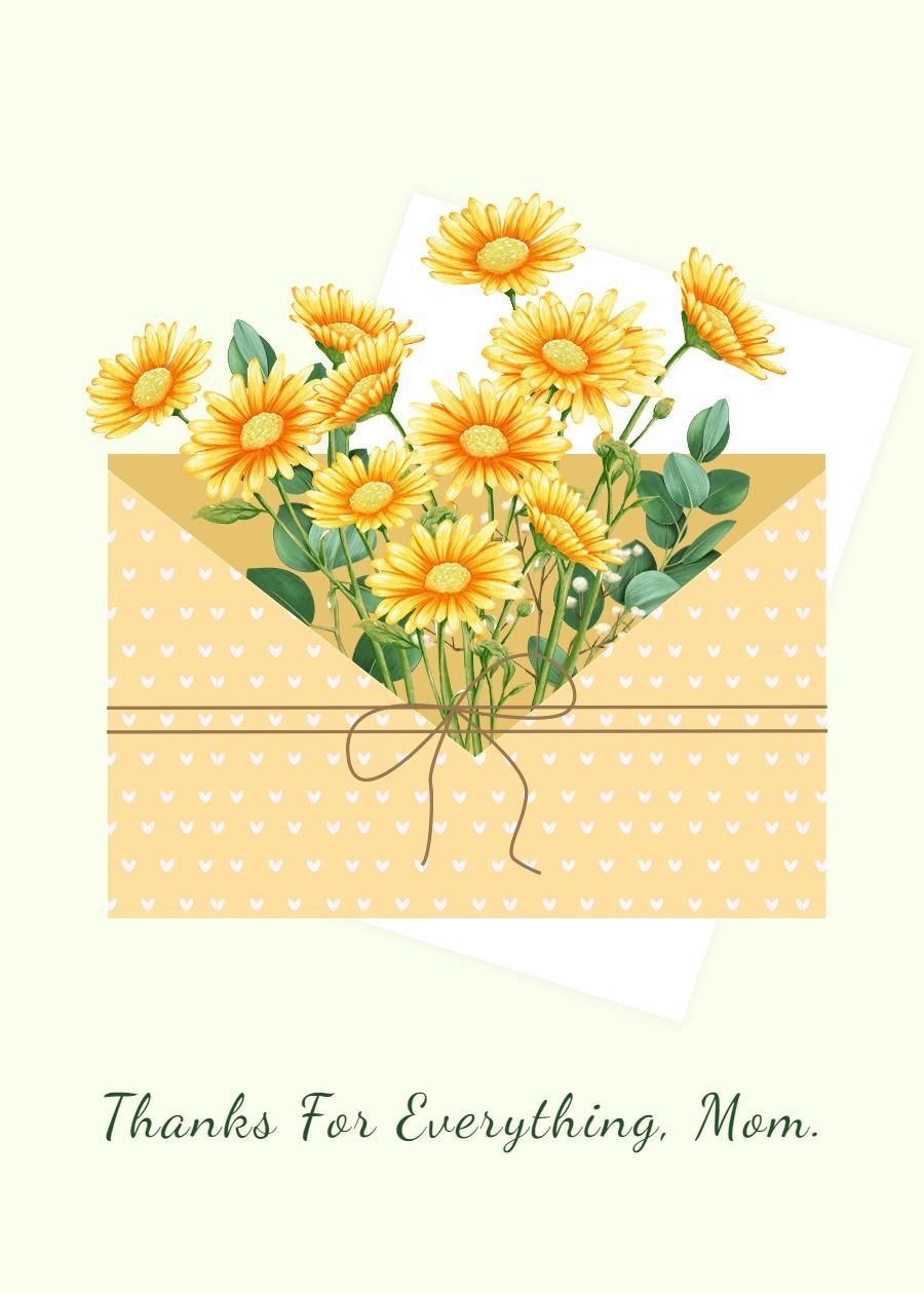 Literary Hand Painted Letter Frame Bouquet Thank Mom Card