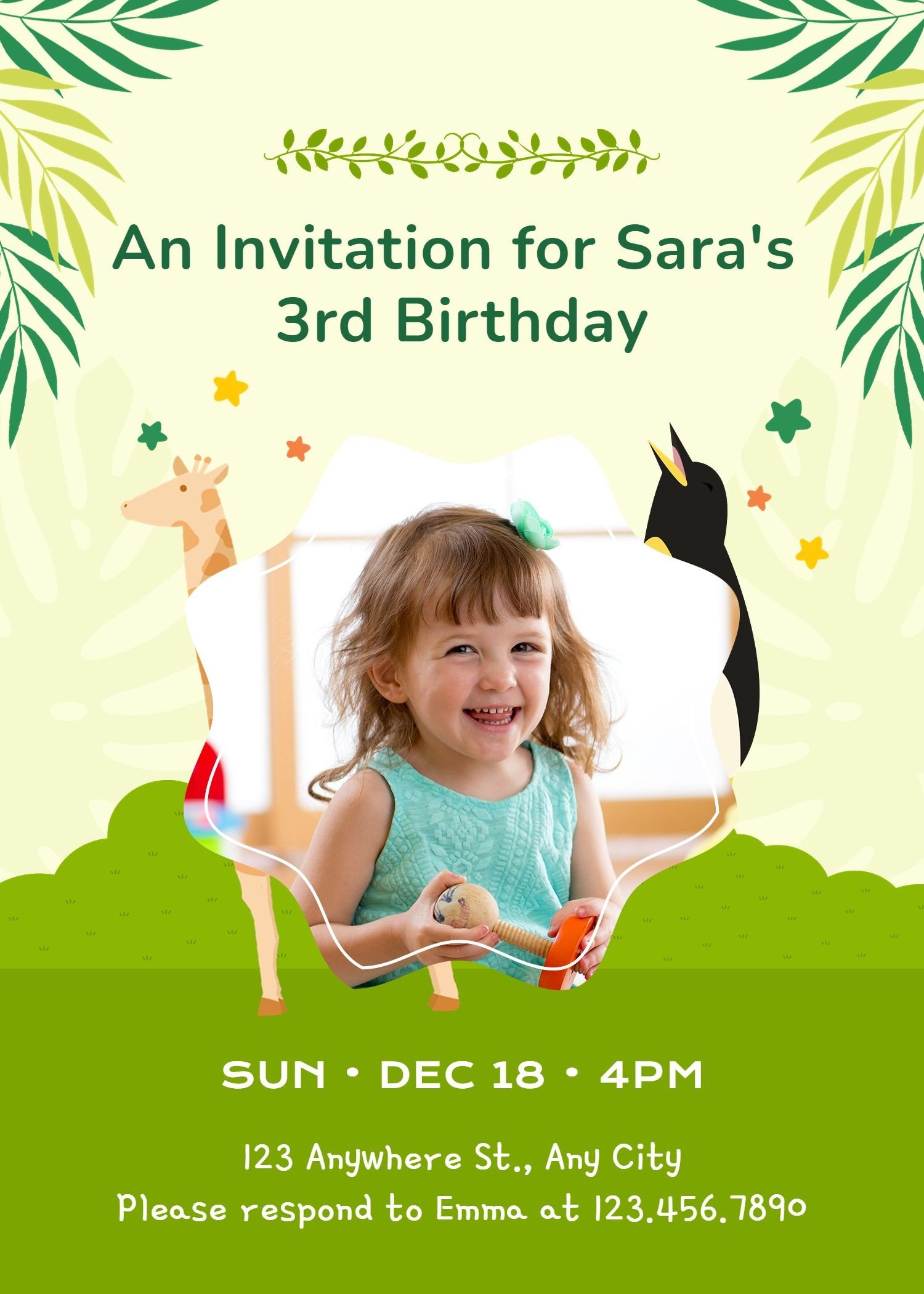 Cute Cartoon Giraffe Pattern Birthday Invitation letter