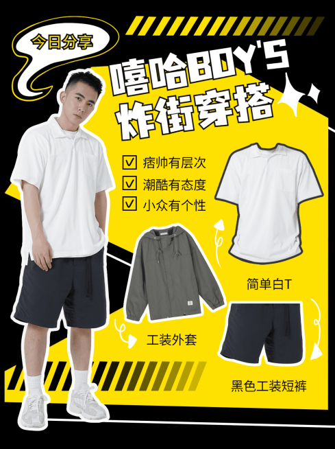 潮酷时尚男装穿搭小红书封面配图预览效果