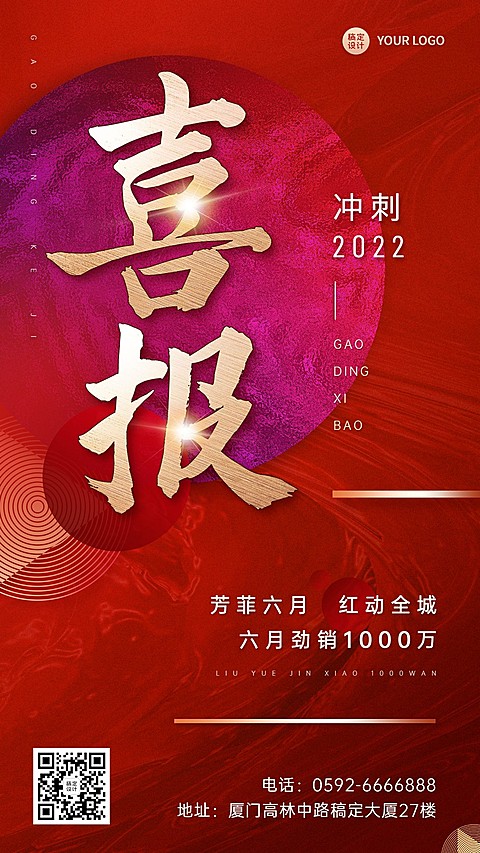 企业商务喜报战报红色大气手机海报