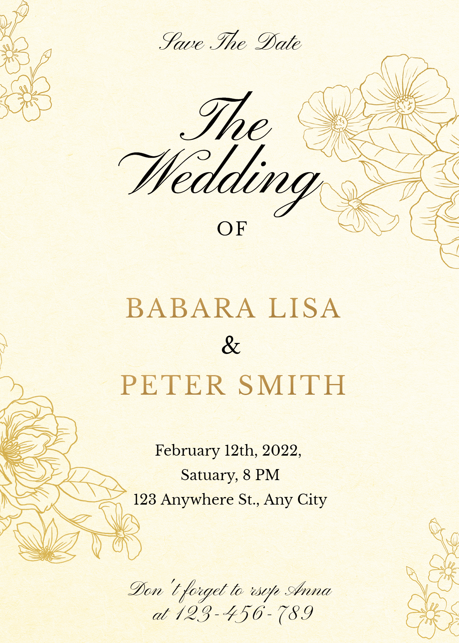 Simple Literary Hand Painted Flowers Decorate Wedding invitation letter
