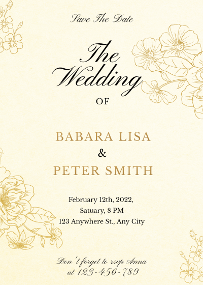 Simple Literary Hand Painted Flowers Decorate Wedding invitation letter