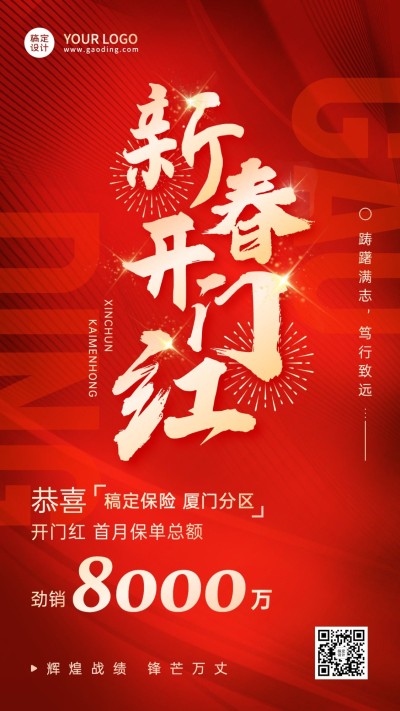 春节金融保险新春开门红表彰喜报大字喜庆手机海报