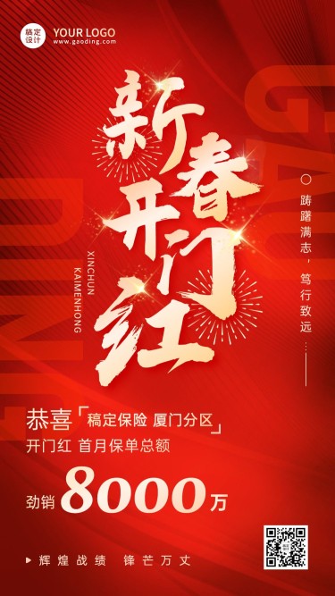 春节金融保险新春开门红表彰喜报大字喜庆手机海报