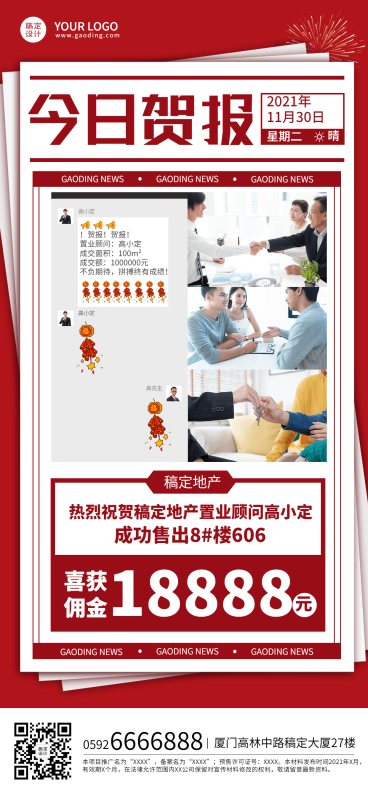 房地产业绩表彰喜报喜庆海报预览效果