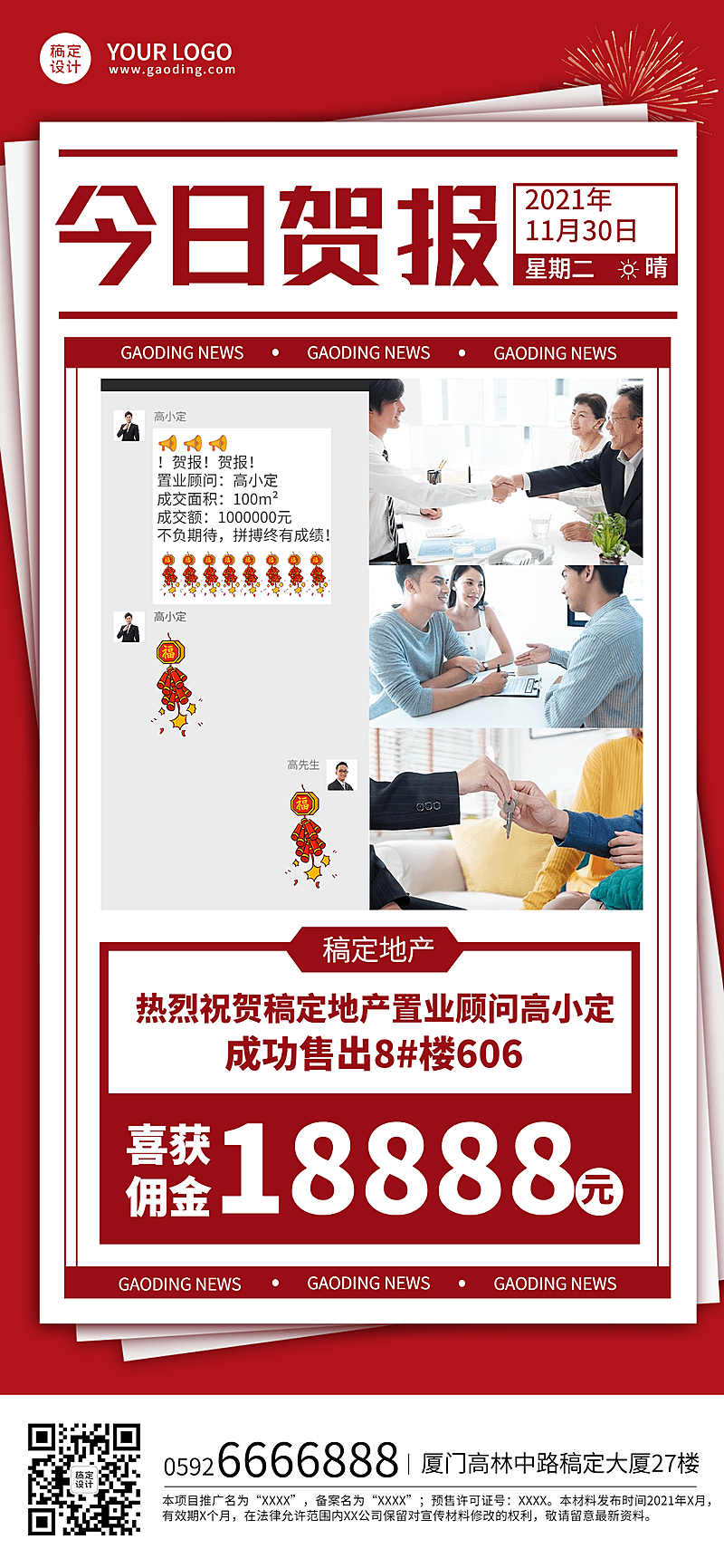 房地产业绩表彰喜报喜庆海报