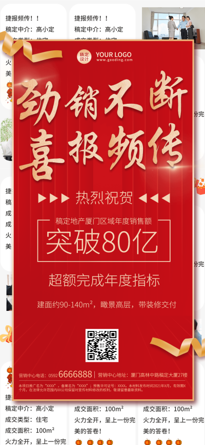 房地产业绩表彰喜报喜庆海报