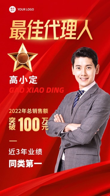 微商销售代理业绩表彰喜报贺报人物手机海报预览效果