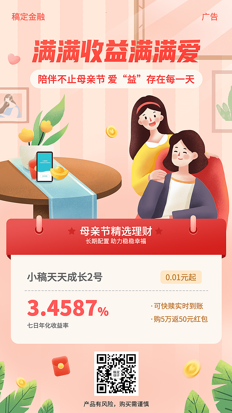 母亲节金融保险投资理财产品营销创意插画海报
