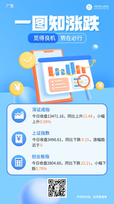 金融保险股票股市行情资讯3D创意海报