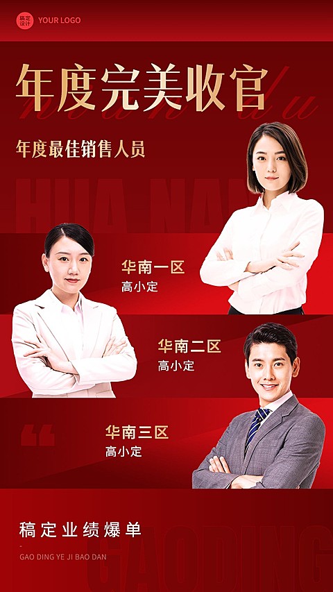 年末年终收官销售业绩荣誉表彰喜报多人物手机海报