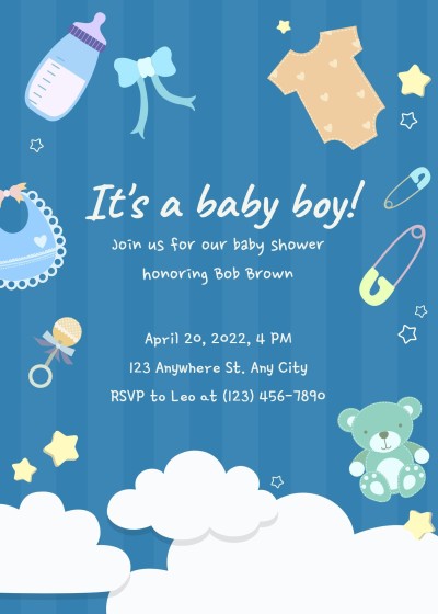 Simple Literary Cartoon Cloud Element Baby shower invitation Letter
