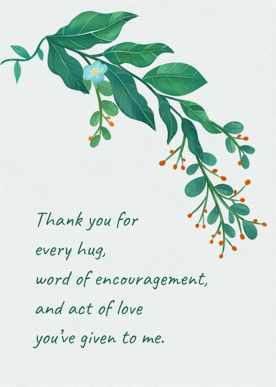 Simple Fresh Hand Painted Green Leaves Thank family Card