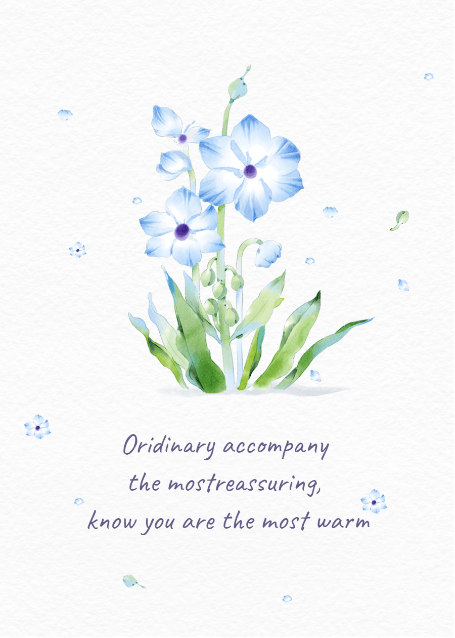 Simple Fresh Hand Painted Blue Flowers Decorate Wedding Card