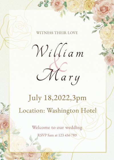 Fresh Hand Painted Flowers Decorate Rectangle Frame Wedding invitation letter