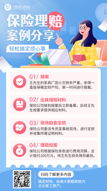 金融保险理赔案例分享知识科普手机海报预览效果