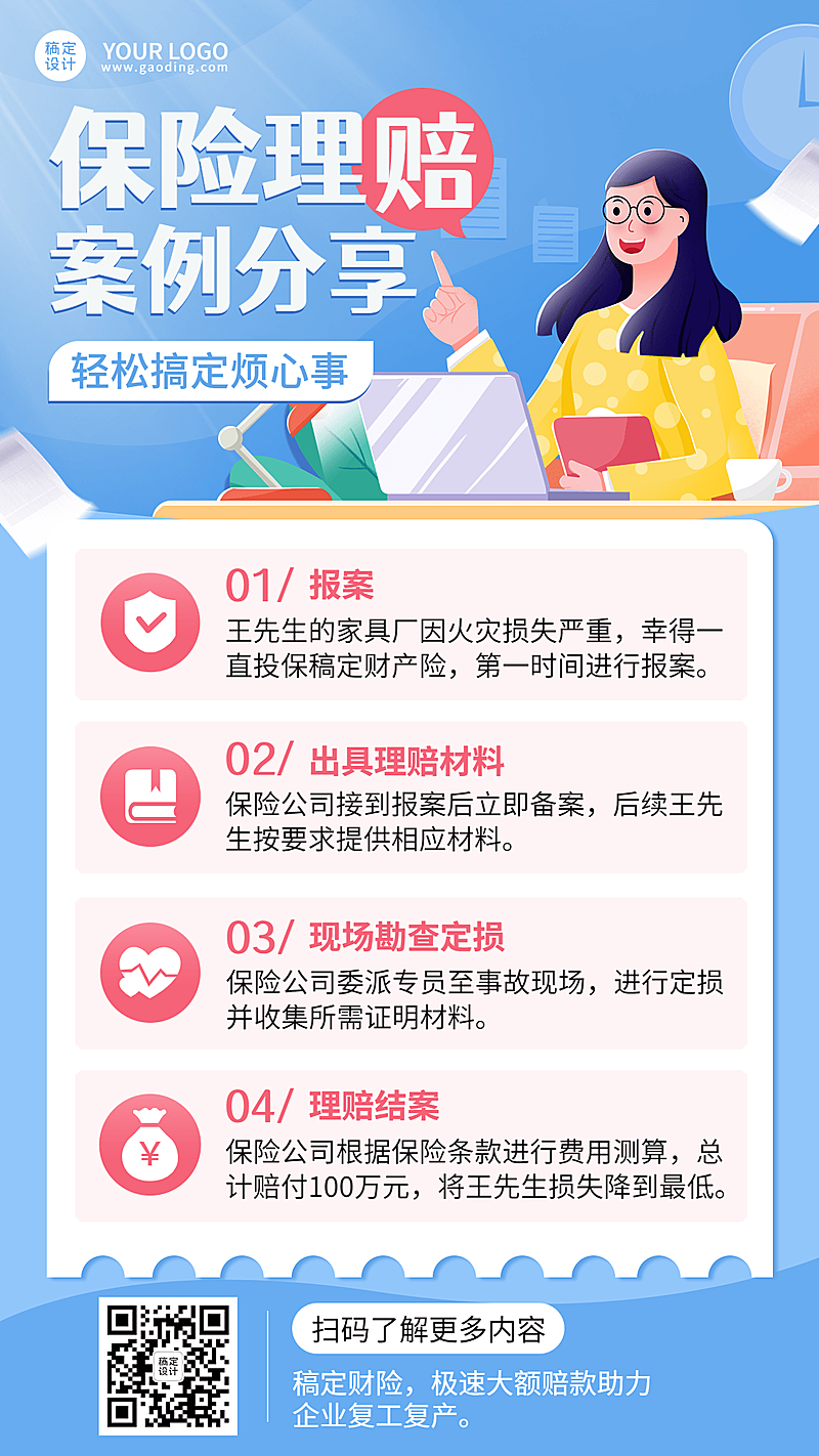 金融保险理赔案例分享知识科普手机海报