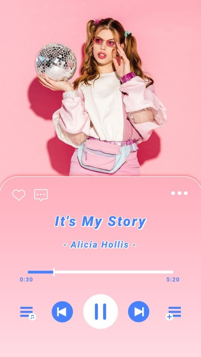Fashion Pink Girl Music player interface simulation Instagram story