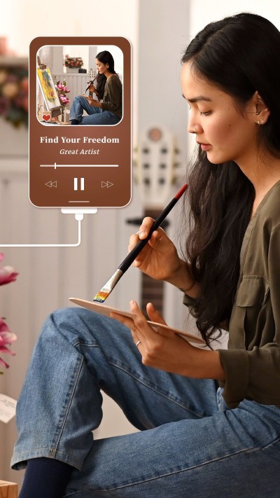 Simple Music Player Interface Simulation Female Painter Instagram Story