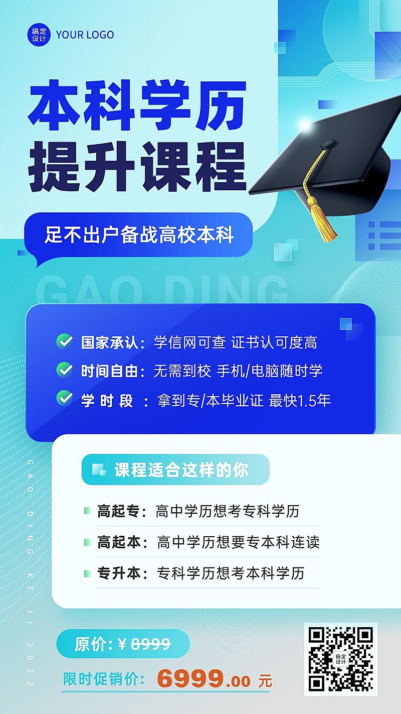成人学历提升专升本招生宣传商务风手机海报
