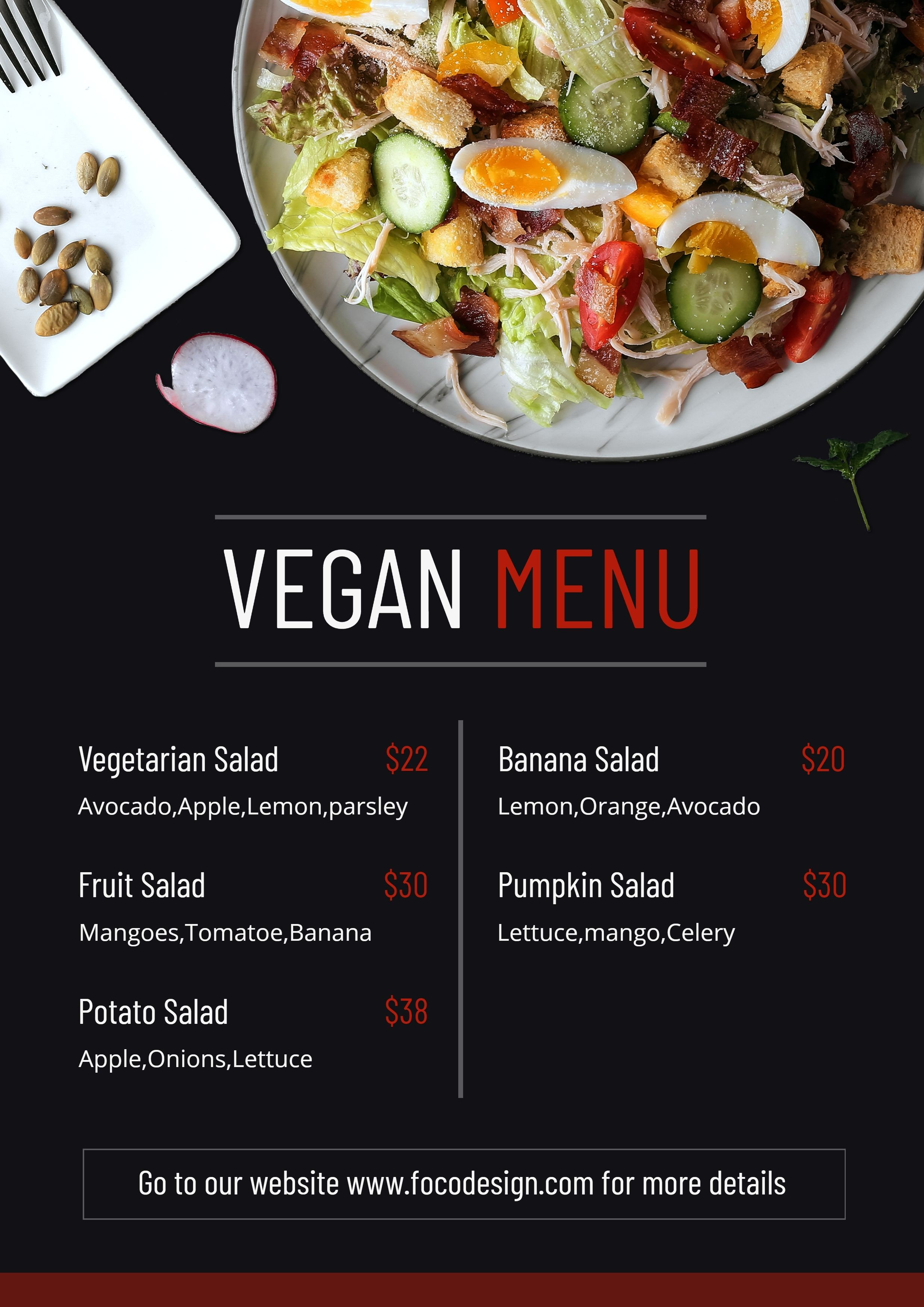 Vegan Restaurant Healthy Dining Salad Food Menu