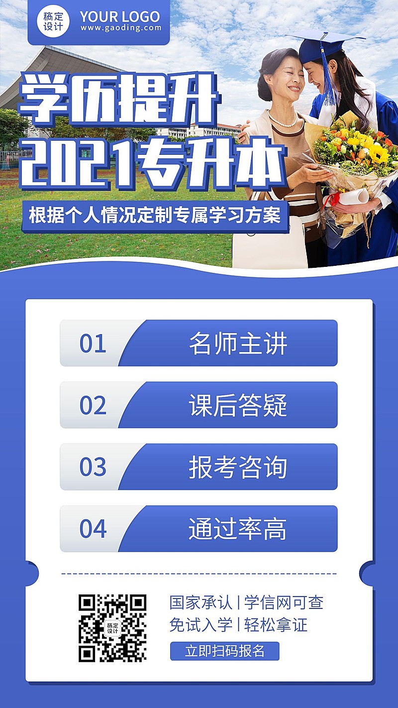 学历提升自考专升本招生手机海报